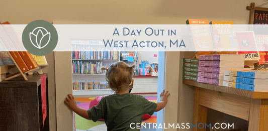 Child in a bookstore on a day out in West Acton, MA