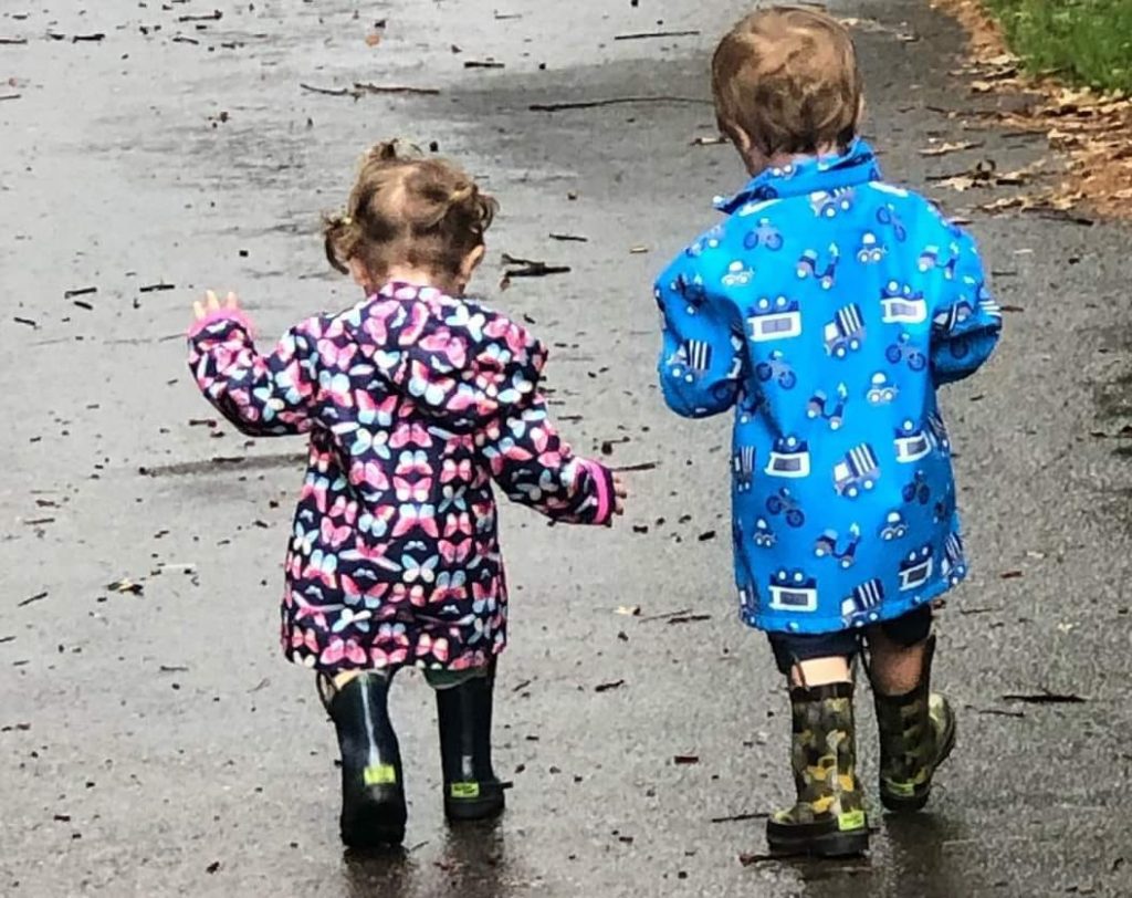 Kids out for a walk for some rainy day activities
