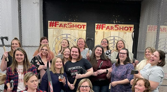 group of women at far shot for moms night out