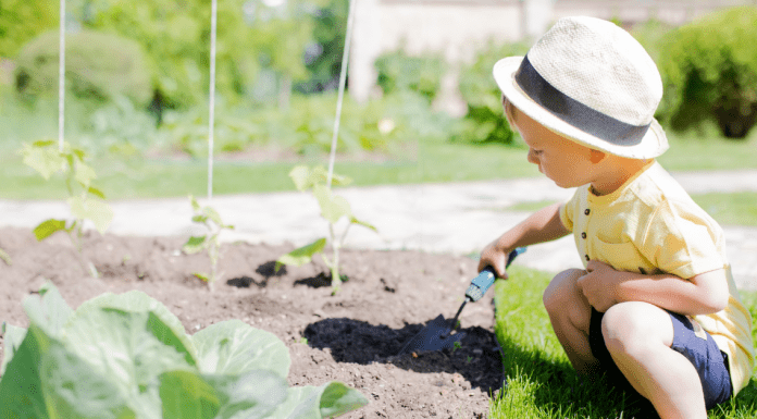 toddler digging in the dirt