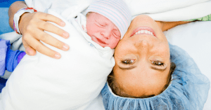 mom with baby during a gentle c-section