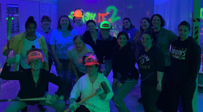 group of moms at a smash room in central mass